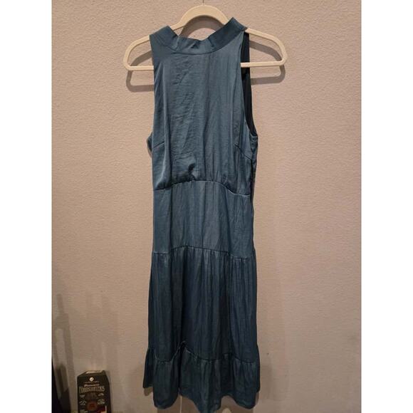 Sam Edelman Women's Sleeveless Blue Midi Dress Size 10 Tie Detail - Picture 1 of 12